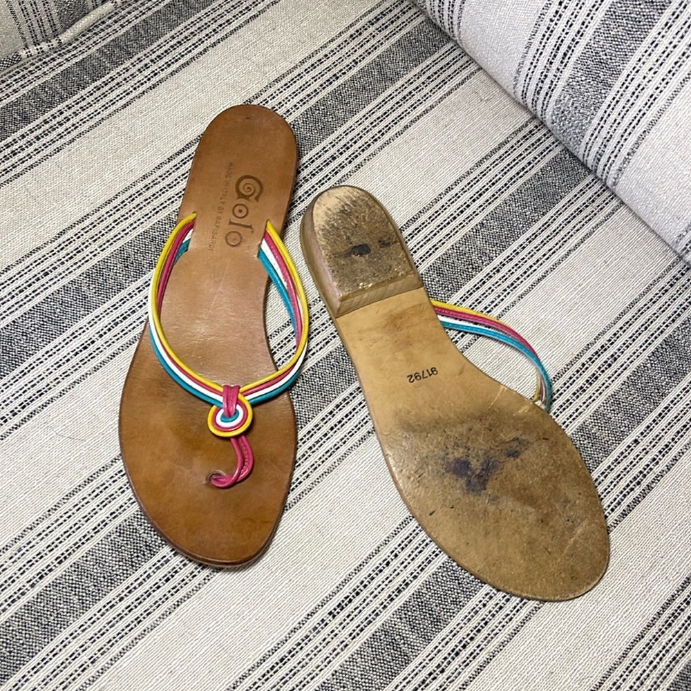 GOLO Sandals wooden tri color thong size‎ 8.5 - 9.  Handcrafted in Italy